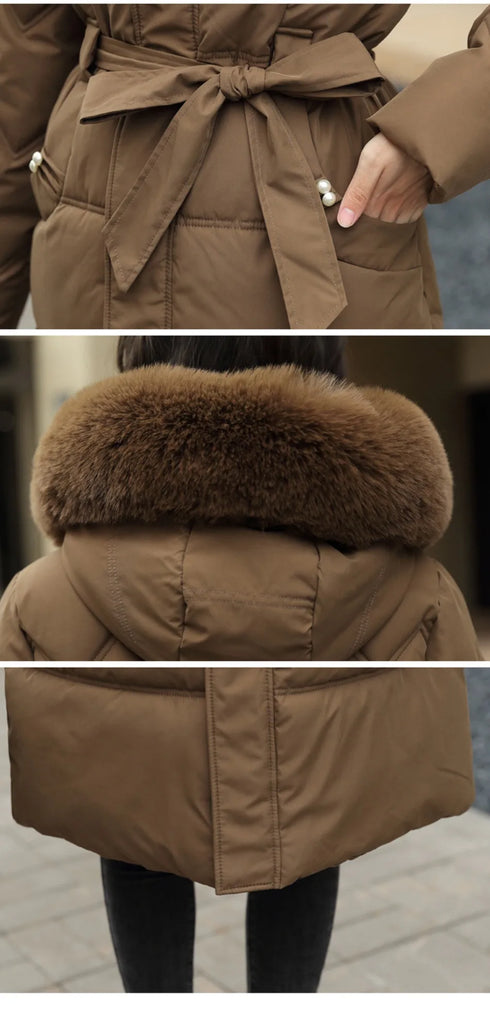 Big Fur Collar Thick Slim Coat Fashion Hooded Cotton Outerwear Long Winter Woman Coat Women's Down Parkas Winter Jacket